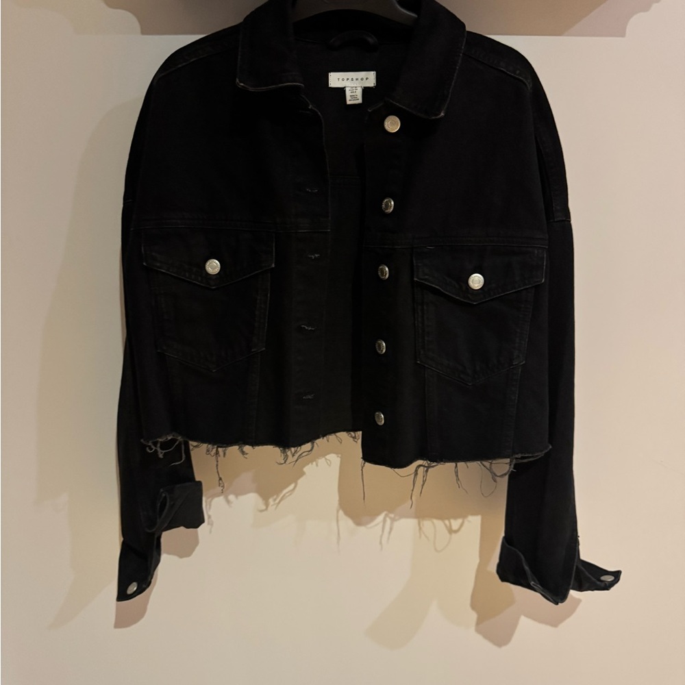 Topshop Cropped Black Jean Jacket